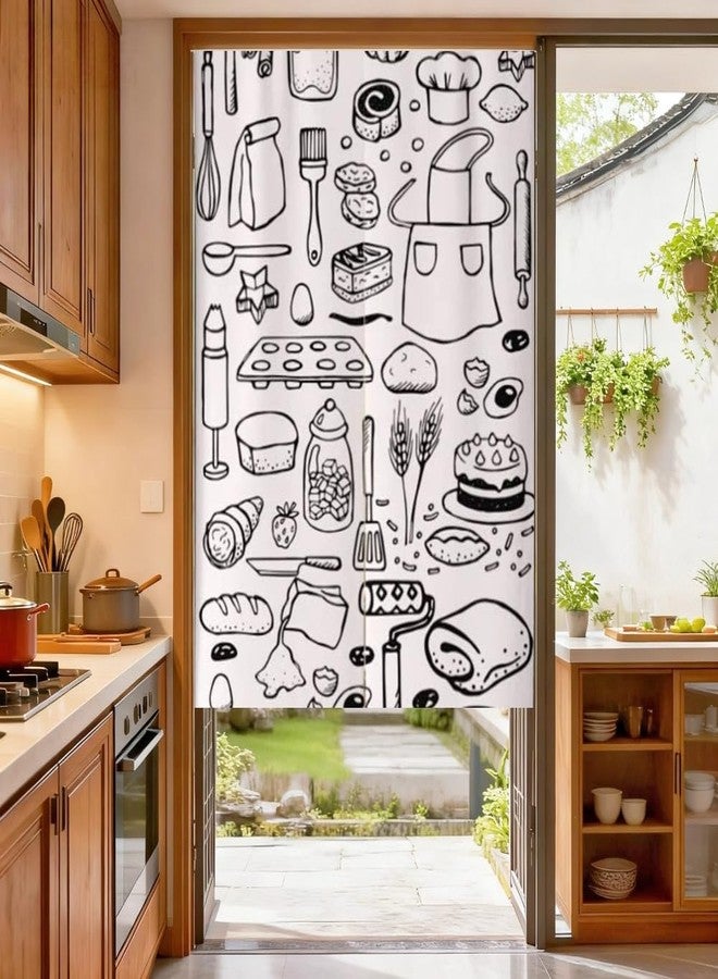 MYRU Japanese Curtain Noren Japanese Curtain for Restaurant Closet Door Entrance Feng Shui Doorway Curtain (White Food,33.5 Inches x 59 Inches) - Image 1
